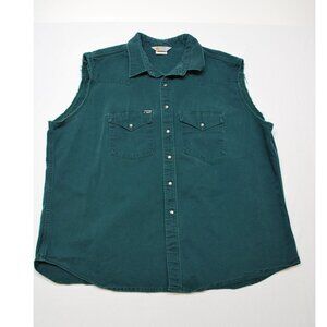 Vintage Carhartt USA Rugged Outdoor Wear Distressed Green Pearl Snap Shirt